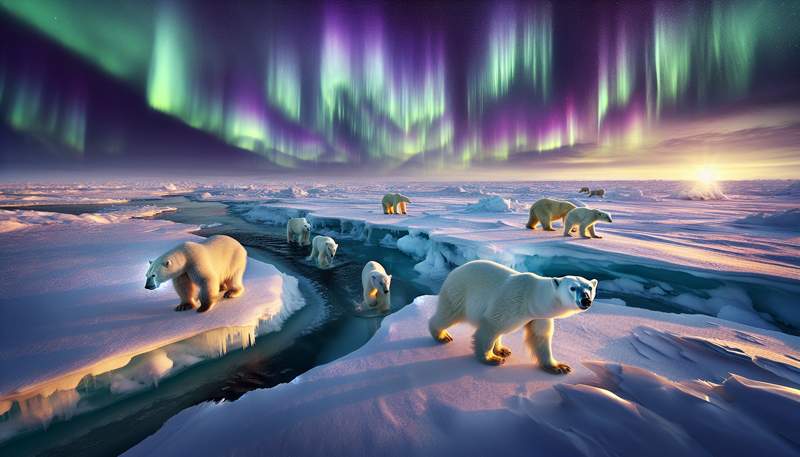Polar bear on Arctic tundra