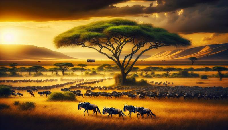 Serengeti savanna at sunset
